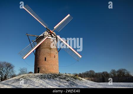 Geis Mill in inverno, Krefeld, bassa Renania, Renania settentrionale-Vestfalia, Germania, Europa Foto Stock