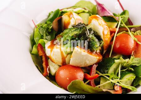 Insalata di burrata con alghe, cetrioli e pomodori Foto Stock