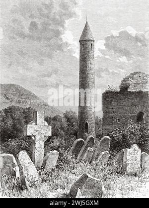 Saint Kevin Cemetery Glendalough, Country Wicklow, Repubblica d'Irlanda. Europa. Tre mesi in Irlanda di Miss Marie Anne De Bovet (1855 - 1935) Limerick and the Clare Coast 1889, le Tour du Monde 1890 Foto Stock