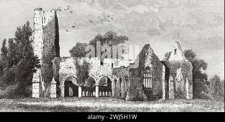 Abbazia di Ardfert. Ardfert Friary, è un convento francescano medievale in rovina e monumento nazionale ad Ardfert, nella contea di Kerry. Repubblica d'Irlanda. Europa. Tre mesi in Irlanda di Miss Marie Anne De Bovet (1855 - 1935) Limerick and the Clare Coast 1889, le Tour du Monde 1890 Foto Stock