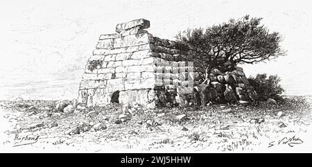 Naveta des Tudons prototalayotic, Ciutadella, Minorca. Isole Baleari, Spagna. Gita alle Isole Baleari Menorca e Cabrera 1888 di Gaston Charles Vuillier (1845 - 1915) le Tour du Monde 1890 Foto Stock