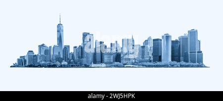 Panorama dello skyline del quartiere finanziario del centro e della Lower Manhattan a New York City, Stati Uniti. Isolato sullo sfondo Foto Stock