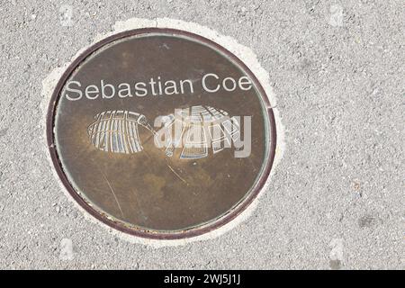 Barcellona, Spagna - 16 luglio 2013: Impronta di Sebastian Coe vicino allo Stadio Olimpico di Montjuic, Barcellona Foto Stock