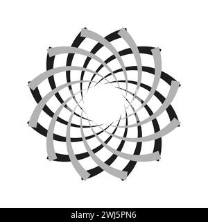 Spirale astratta monocromatica - frecce circolari geometriche. Illustrazione vettoriale. EPS 10. Illustrazione Vettoriale