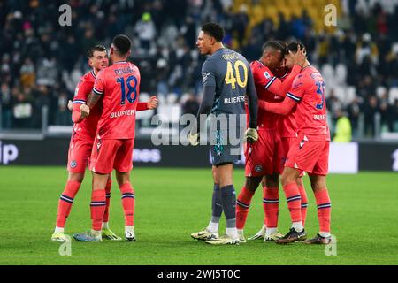 I giocatori dell'Udinese calcio celebrano la vittoria dopo la partita tra Juventus FC e Udinese calcio il 12 febbraio 2024 allo stadio Allianz di Torino, i Foto Stock