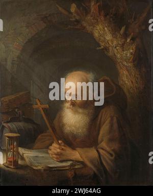 Un Hermit, Gerard Dou, 1664 olio su pannello, h 33 cm x Foto Stock