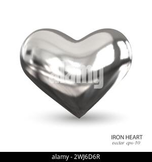 Vettore Heart 3d . Striscione con cuore di ferro su sfondo bianco. Illustrazione Vettoriale