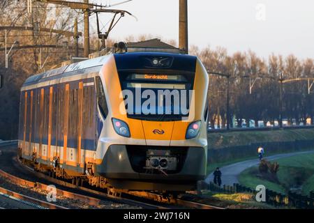 Treno sprinter locale SNG su binario ferroviario a Dordrecht Foto Stock