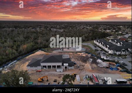 Veduta aerea della nuova stazione dei vigili del fuoco di Poinciana FL 85. Situato sulla Cypress Parkway nella contea di Osceola, Florida Foto Stock