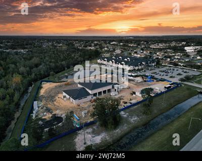 Veduta aerea della nuova stazione dei vigili del fuoco di Poinciana FL 85. Situato sulla Cypress Parkway nella contea di Osceola, Florida Foto Stock