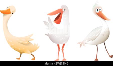 Birds for Children simpatici personaggi del cartone animato Illustrazione Vettoriale