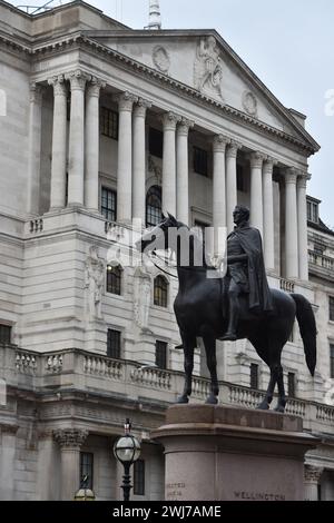 Londra, Inghilterra, Regno Unito. 13 febbraio 2024. Una panoramica della sede centrale della Bank of England (BOE) nella City of London prima dei dati aggiornati sull’inflazione del Regno Unito previsti mercoledì 14 febbraio. (Credit Image: © Thomas Krych/ZUMA Press Wire) SOLO PER USO EDITORIALE! Non per USO commerciale! Foto Stock