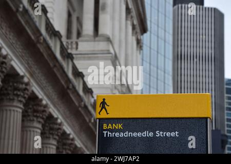 Londra, Inghilterra, Regno Unito. 13 febbraio 2024. Una panoramica della sede centrale della Bank of England (BOE) nella City of London prima dei dati aggiornati sull’inflazione del Regno Unito previsti mercoledì 14 febbraio. (Credit Image: © Thomas Krych/ZUMA Press Wire) SOLO PER USO EDITORIALE! Non per USO commerciale! Foto Stock