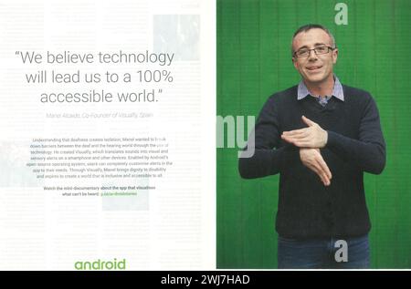 2018 app Android Visualfy per non udenti che traduce il suono in pubblicità pubblicitaria grafica con Manel Alcaide, co-fondatore spagnolo di Visualfy Foto Stock