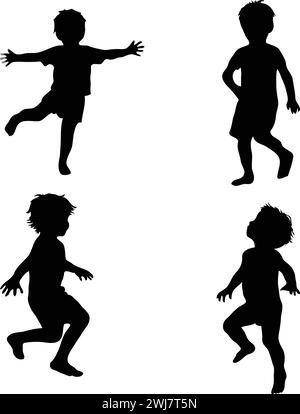 Serie di sagome di bambini su sfondo bianco, illustrazione vettoriale. Illustrazione Vettoriale