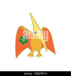 Simpatico pteranodon giallo astratto, dinosauro volante dalla forma semplice con illustrazione vettoriale delle ali Illustrazione Vettoriale