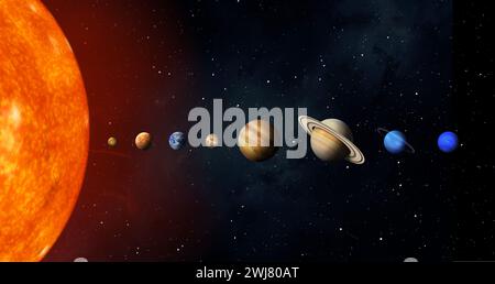 sistema solare corpi celesti illustrazione astronomica realistica Foto Stock