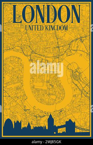 Rete stradale e poster dello skyline del centro DI LONDRA, INGHILTERRA Illustrazione Vettoriale