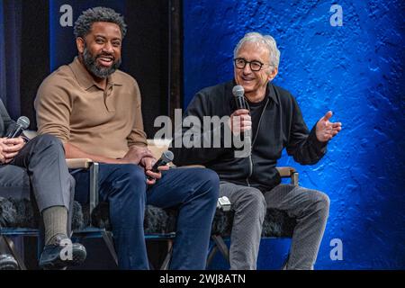 Il 39° Festival annuale del Cinema Internazionale di Santa Barbara, Producers Panel: (l-r) Jermaine Johnson e Fred Berner all'Arlington Theatre il 10 febbraio 2024 a Santa Barbara, CA. (Foto di Rod Rolle/Sipa USA) credito: SIPA USA/Alamy Live News Foto Stock