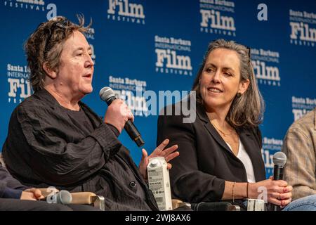 Il 39° Festival annuale del Cinema Internazionale di Santa Barbara, Producers Panel: (l-r) Christine Vachon, Emma Thomas all'Arlington Theatre il 10 febbraio 2024 a Santa Barbara, CA. (Foto di Rod Rolle/Sipa USA) credito: SIPA USA/Alamy Live News Foto Stock