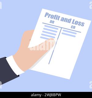 Tenere a mano una copia del conto profitti e perdite di un'azienda, il contabile che prepara il concetto di contabilità Illustrazione Vettoriale
