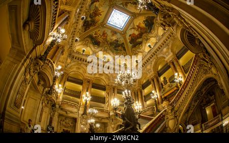 1° febbraio 2024 Parigi Francia - interno del Palais Garnier (Opera Garnier) a Parigi, Francia. In origine era chiamata Salle des Capucines. Era Foto Stock