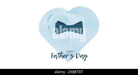 Modelli per la festa del papà in stile acquerello. Cravatta sul cuore di sfondo. Congratulazioni. Design del biglietto di auguri o del volantino. Illustrazione Vettoriale