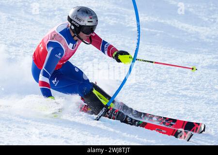 Sapporo, Giappone. 13 febbraio 2024. Arthur Bauchet (fra) Sci alpino : Slalom maschile in piedi a Sapporo Teine durante la Coppa del mondo di sci alpino FIS Para 2024 a Sapporo, Giappone . Crediti: SportsPressJP/AFLO/Alamy Live News Foto Stock