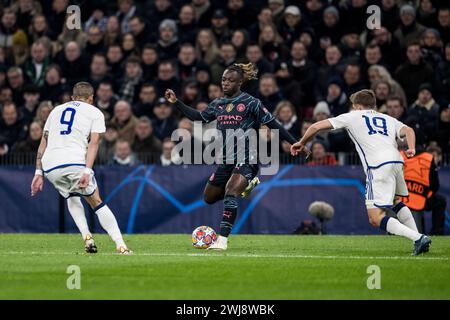 Copenaghen, Danimarca. 13 febbraio 2024. Jeremy Doku (11) del Manchester City visto durante la partita di UEFA Champions League tra il Copenaghen e il Manchester City al Parken di Copenaghen. (Photo Credit: Gonzales Photo/Alamy Live News Foto Stock