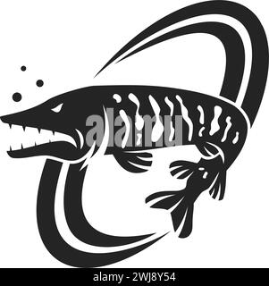 Modello Muskellunge Fish Logo isolato. Identità del marchio. Icona grafica vettore astratto Illustrazione Vettoriale