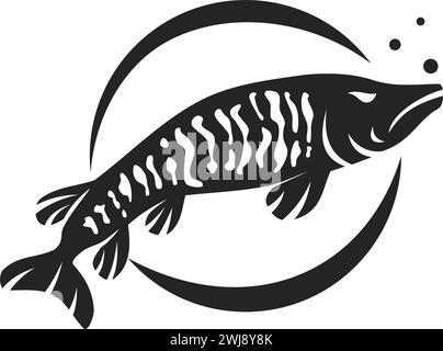 Modello Muskellunge Fish Logo isolato. Identità del marchio. Icona grafica vettore astratto Illustrazione Vettoriale