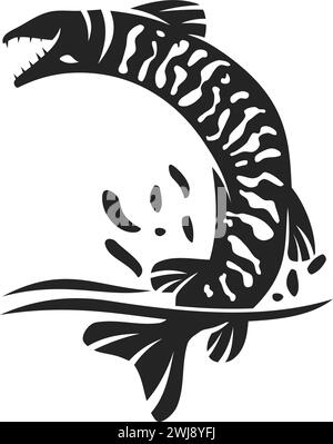 Modello Muskellunge Fish Logo isolato. Identità del marchio. Icona grafica vettore astratto Illustrazione Vettoriale