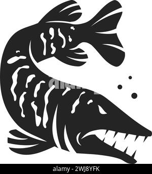 Modello Muskellunge Fish Logo isolato. Identità del marchio. Icona grafica vettore astratto Illustrazione Vettoriale