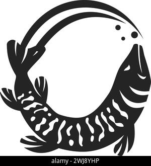 Modello Muskellunge Fish Logo isolato. Identità del marchio. Icona grafica vettore astratto Illustrazione Vettoriale