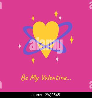 Biglietto d'auguri cartoni animati di San Valentino. Valentine Invitation Heart Abstract Love design. Romantico semplice disegno minimale per inviti, banner per etichette, tatuaggi, copertina, poster. Illustrazione vettoriale Illustrazione Vettoriale