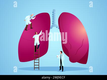 Illustrazione grafica vettoriale di un team di medici che diagnosticano i polmoni umani, infografica Pulmonologist Illustrazione Vettoriale