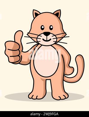 Semplice cartone animato piatto di un gatto carino che fa il pollice verso l'alto, illustrazione vettoriale Illustrazione Vettoriale
