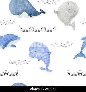 Motivo ad acquerello con creature marine. Foto Stock