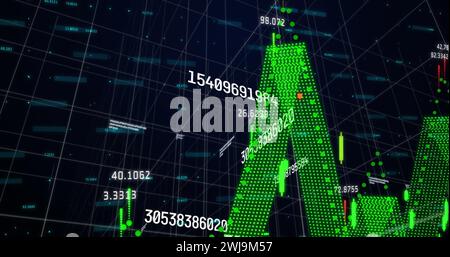 Immagine dei numeri che cambiano ed elaborazione dei dati sulla griglia Foto Stock