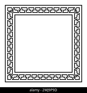 Cornice quadrata con pattern di meandro senza cuciture ed effetto spaziale. Bordo decorativo, fatto di linee continue, modellato in un motivo ripetuto. Chiave greca. Foto Stock