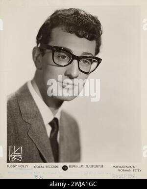 1958 Fotografia pubblicitaria di Buddy Holly, Coral Records Foto Stock