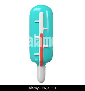icona del termometro a mercurio medicale 3d. Rappresentazione dello strumento diagnostico medico per la misurazione della temperatura nel colore turchese. Carino Foto Stock