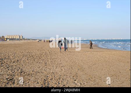 Valencia, la Malvarrosa spiaggia. Comunidad Valenciana, Spagna. Foto Stock