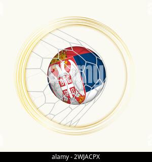 Gol della Serbia, simbolo astratto del calcio con illustrazione della palla serba in rete di calcio. Illustrazione dello sport vettoriale. Illustrazione Vettoriale