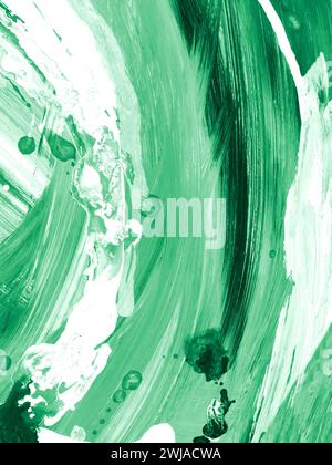 Trama verde astratta del pennello, sfondo creativo dipinto a mano, oceano astratto, pittura acrilica su tela. Arte moderna. Arte contemporanea. Foto Stock