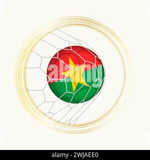 Burkina Faso segna gol, simbolo astratto del calcio con illustrazione del pallone del Burkina Faso in rete da calcio. Illustrazione dello sport vettoriale. Illustrazione Vettoriale