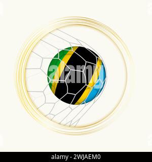 Gol della Tanzania, simbolo astratto del calcio con illustrazione della palla della Tanzania in rete da calcio. Illustrazione dello sport vettoriale. Illustrazione Vettoriale