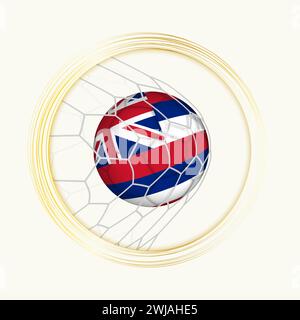 Gol delle Hawaii, simbolo astratto del calcio con illustrazione della palla delle Hawaii in rete da calcio. Illustrazione dello sport vettoriale. Illustrazione Vettoriale