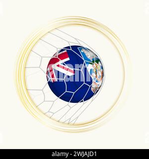 Segnare il gol delle Isole Falkland, simbolo astratto del calcio con illustrazione del pallone delle Isole Falkland in rete da calcio. Illustrazione dello sport vettoriale. Illustrazione Vettoriale