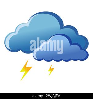 Graziosa icona dell'app meteo isolata dal vettore con nuvola di tuoni scura con fulmini. Elementi di interfaccia con design piatto. Illustrazione a cartoni animati minima per desi Illustrazione Vettoriale